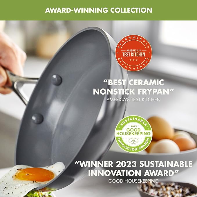 GreenPan Valencia Pro Ceramic Nonstick 8" 9.5" & 11" Fry Pan Skillet Set - Image 2