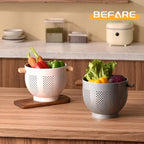 Metal Colander with Wood Handle and Stable Base, Powder Coated Steel Kitchen - Image 7