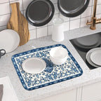 Blue Floral Dish Drying Mat for Kitchen Counter 16x18 Chinoiserie Flower Print - Image 6