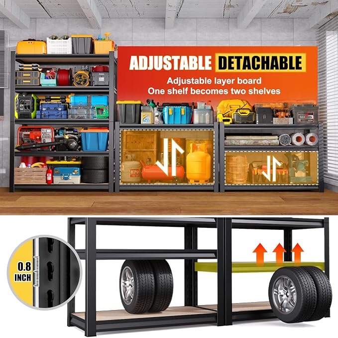 Set of 3 46" W Garage Shelving-2050 lbs 5 Tier Storage Shelves, Adjustable - Image 3