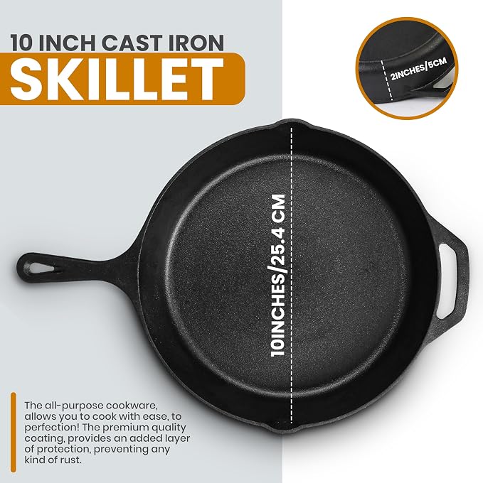 Utopia Kitchen Saute Fry Pan Pre-Seasoned Cast Iron Skillet - Image 2