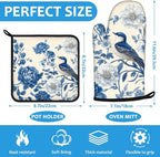 Blue Bird Blooming Flower Oven Mitts and Pot Holders Sets Heat Resistant 4Pcs - Image 2