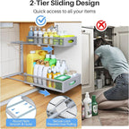 Under Sink Organizer, 2 Pack 2 Tier Pull Out Under Cabinet Organizer Shelf - Image 5