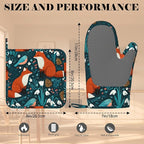 Forest Fox Animal Oven Mitts and Pot Holders Sets Green Floral Silicone Kitchen - Image 3