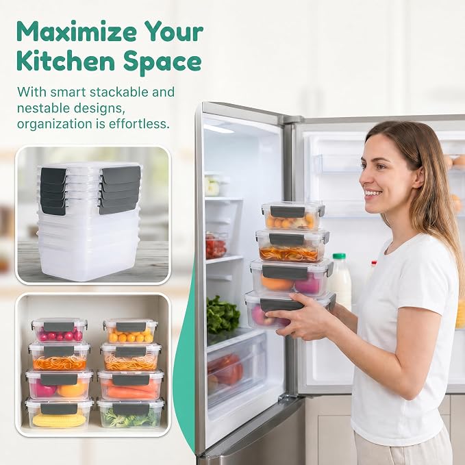 YORY 9 cup Plastic Food Storage Containers - Image 5