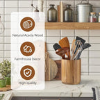 Bivvclaz Acacia Wood Utensil Holder, 360°Rotating 7.2" Utensil Holder - Image 4