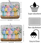 Hydrangea Dish Drying Mat for Kitchen Counter Spring Summer Floral Vases dish - Image 2
