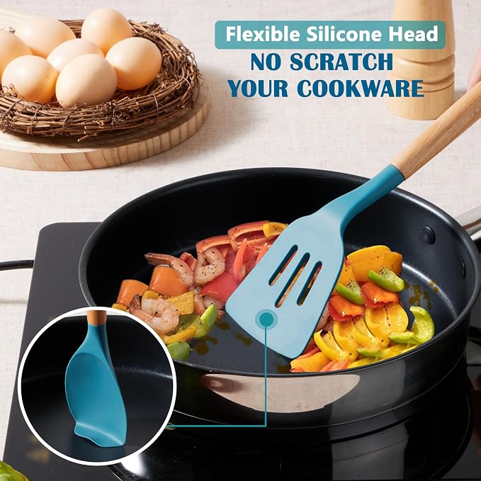E-far Blue Silicone Cooking Utensils Set, 10-Piece Kitchen Utensils Set - Image 4