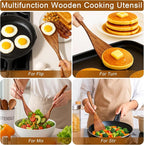 Jilla-hla Wooden Spatula Nonstick Turner Acacia Wood, Long Handle Flat Frying - Image 2