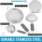 Zulay Kitchen Premium Stainless Steel Fine Mesh Strainer Set - Image 2
