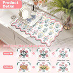 LOKHOM Scalloped Floral Dish Drying Mat, Cuttable Hide Stain Non-slip Drying Mat - Image 3