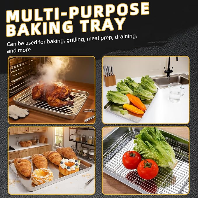 4-Piece Baking Sheet Set with Cooling Rack, Stainless Steel Cookie Sheets & - Image 6