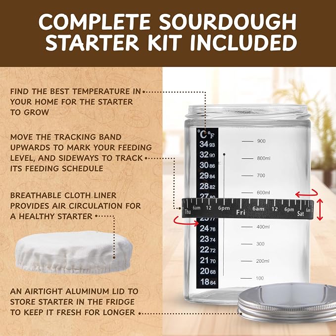 Complete Sourdough Bread Starter Kit, Glass Sourdough Starter Jar Kit & Tons of - Image 4