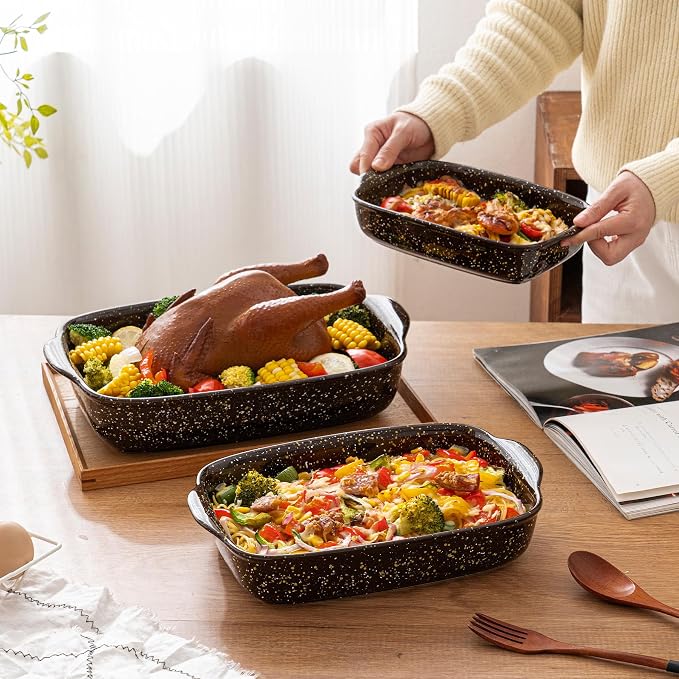 3-Pack Deep Rectangular Ceramic Baking Dishes, Heavy-Duty Oven-Safe Stoneware - Image 7