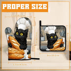 Cute Black Cat Oven Mitts and Pot Holders Set, Chef Kitchen Decor Heat - Image 2