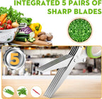 Herb Scissors with 5 Blades and Cover, Kitchen Herb Cutter with Cleaning Comb - Image 2
