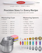 Magnetic Measuring Cups and Spoons Set304 Stainless Steel Dual Scale Set of 15 - Image 4