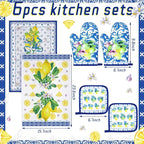 Bencailor 6 Pcs Lemon Kitchen Towels Oven Mitts and Pot Holders Set Decorative - Image 3