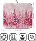 Pink Winter Dish Drying Mat Forest Washable Drying Matt Kitchen Counter - Image 2