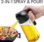 Olive Glow Cooking Oil Dispenser, 400 mL 2-in-1 Spray & Pour Glass Bottle - Image 2