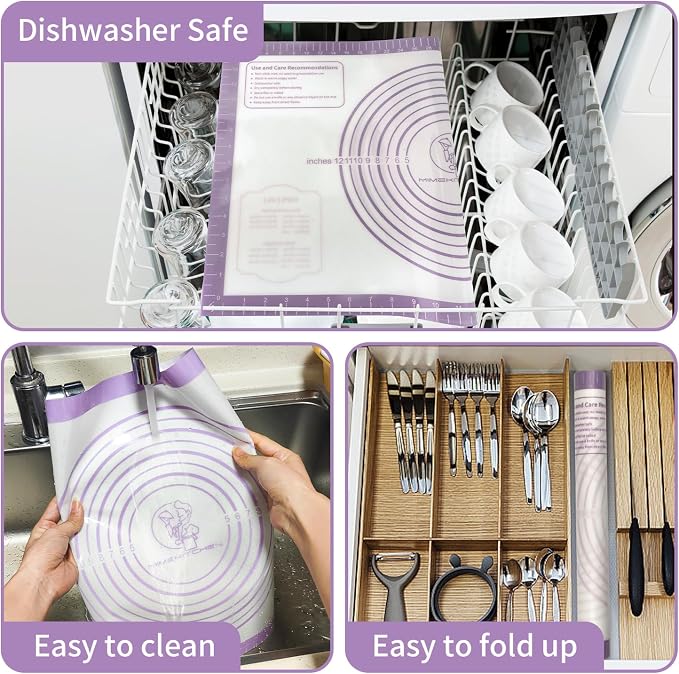Silicone Mat for Baking, Non Stick Silicone Pastry Mat for Dough Pie Crust - Image 6