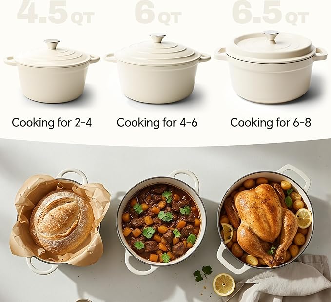 6.5 Quart Dutch Oven Pot with Lid, Non Stick Enameled Cast Iron Dutch Oven - Image 3