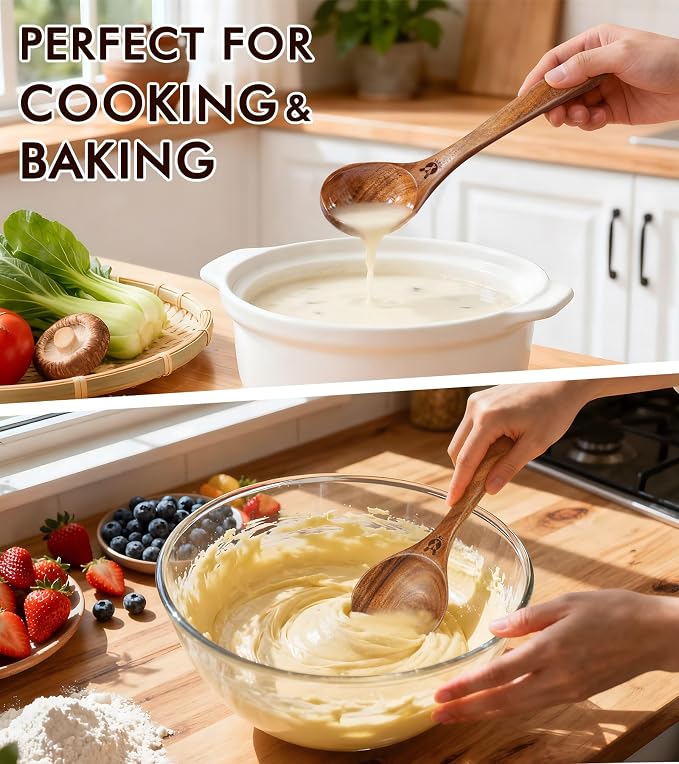 Wooden Spoons for Cooking, Comfortable Grip Wooden Utensil Set for Nonstick - Image 7