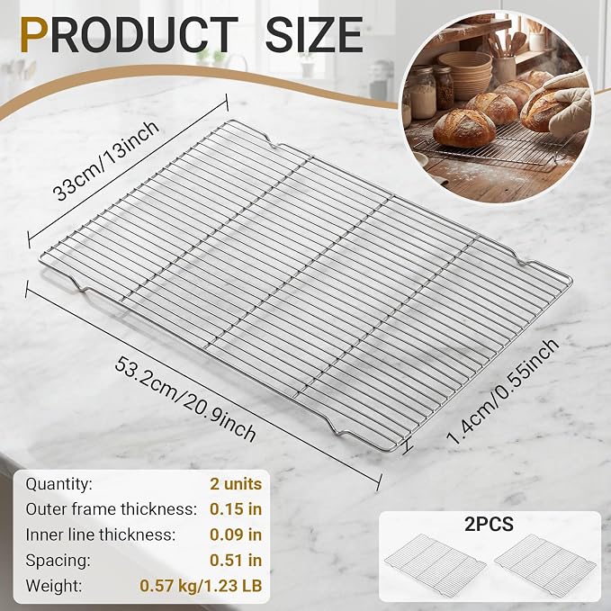 Lounsweer 2 Pcs Cooling Racks, 21L X 13W X 1H Stainless Steel Wire Rack - Image 2