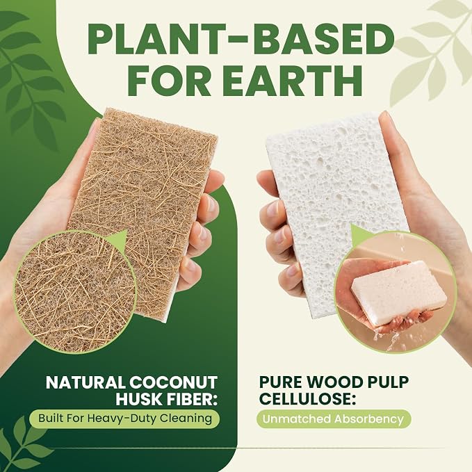 Metflavor 12 Pack Natural Kitchen Sponges, Biodegradable Non-Scratch Cellulose - Image 3