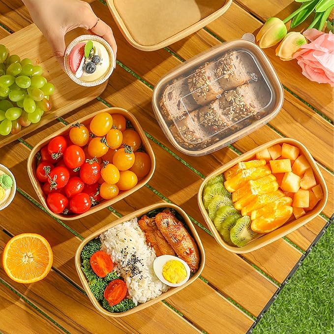 50-Pack 29oz Disposable Kraft Paper Bowls【with Lids and Forks】, Meal Prep - Image 5