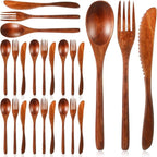 24 Pcs Wooden Utensil Set for Eating Wooden Spoon Fork Knife Wood Cutlery by Unknown
