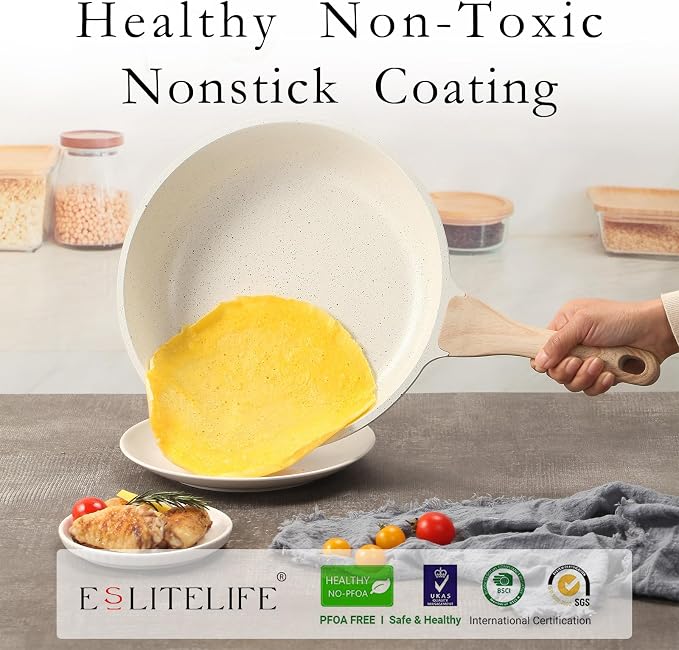 ESLITE LIFE Nonstick Ceramic Frying Pans Skillets Set, Non-Toxic Egg Omelette - Image 3