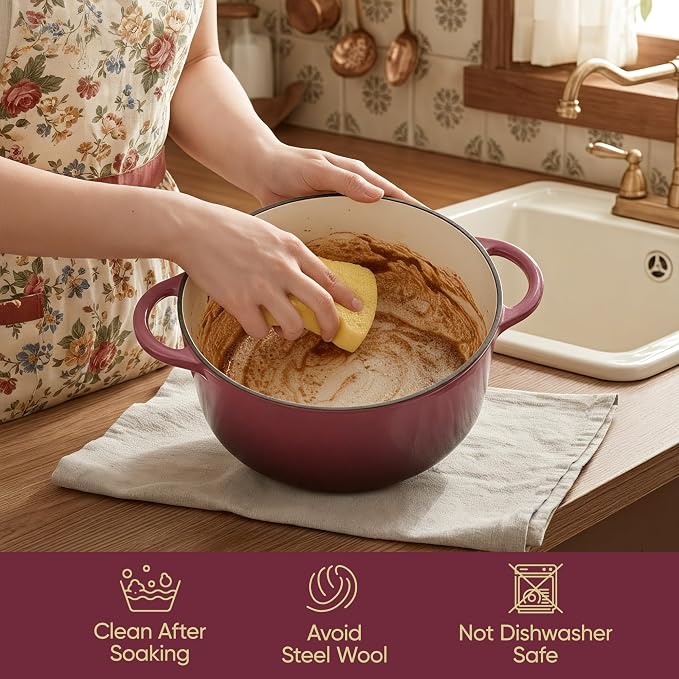 4.5 Quart Dutch Oven Pot with Lid, Non Stick Enameled Cast Iron Dutch Oven - Image 6
