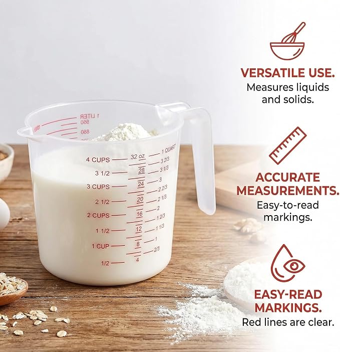 8 Pcs 4 Cup Capacity Plastic Measuring Cup, 32 Oz/1000 ml Clear Graduated - Image 4