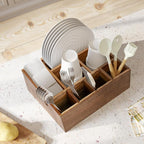 VaeFae Acacia Wood Caddy Organizer, Napkin and Paper Plate Holder, Wooden - Image 2