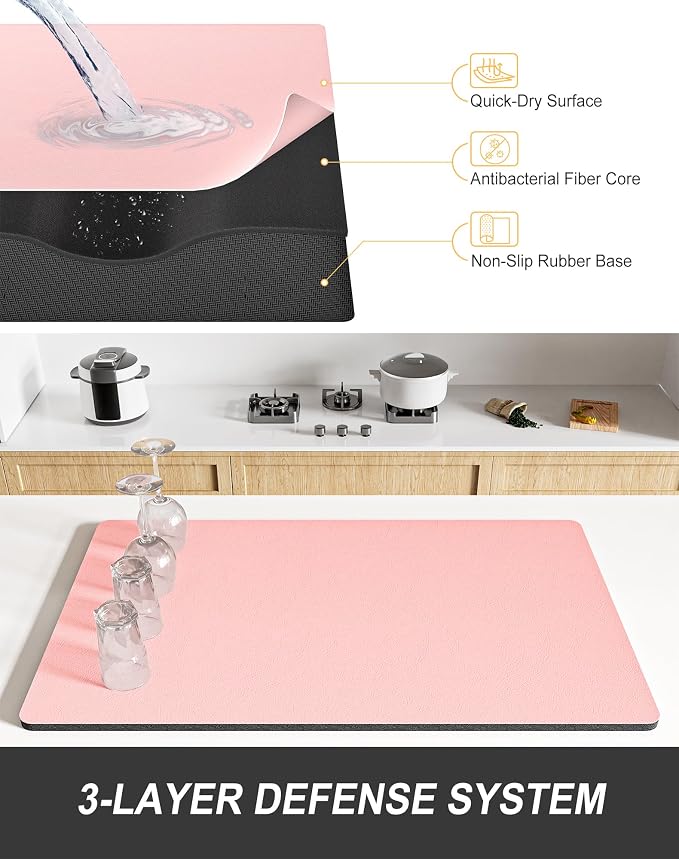 Rnivvi Dish Drying Mat for Kitchen Counter, XL 15 x 24" Super Absorbent Drainer - Image 4