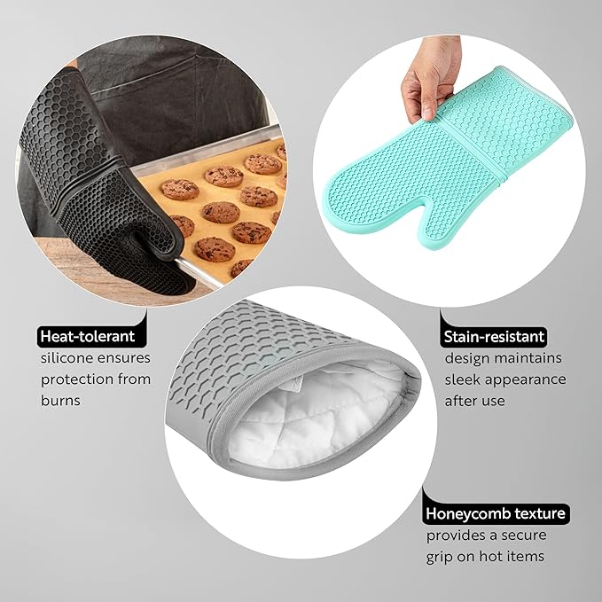 Comfy Grip 14 x 7.3 Inch Thick Baking Mitts, 1 Food-Grade Cooking Glove Set - Image 3