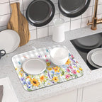 Giwawa Spring Floral Dish Drying Mat, Summer Flower Grey Buffalo Plaids Dish - Image 6