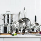 SuperCook Tri Ply Stainless Steel Cookware Set, 16-Piece Pots and Pans Set - Image 7