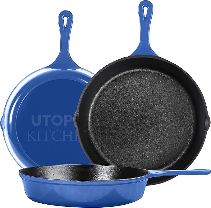 Utopia Kitchen Cast iron Skillets 3 Piece Set, Chefs Pan, Pre Seasoned Cast by UTOPIAKITCHEN
