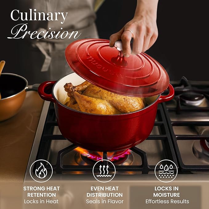 Cast Iron Dutch Oven with Lid – Non-Stick Ovenproof Enamelled Casserole Pot – - Image 6
