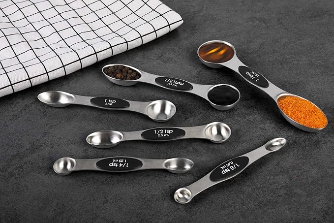 Magnetic Measuring Spoons Set of 6 Stainless Steel Dual Sided Stackable Teaspoon - Image 4
