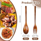 6 Pcs Wooden Forks and Spoons Reusable Wooden Spoons Forks Set Eating Utensil - Image 2