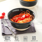 HASENSE Large Ceramic Soup Bowls Set of 4, 40 Oz Gloss Black Beige Stackable - Image 7