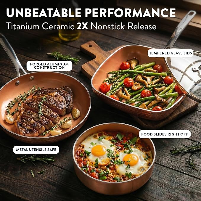 Gotham Steel Hammered 20 Pc Ceramic Cookware Set Nonstick, True Ceramic Pots - Image 3