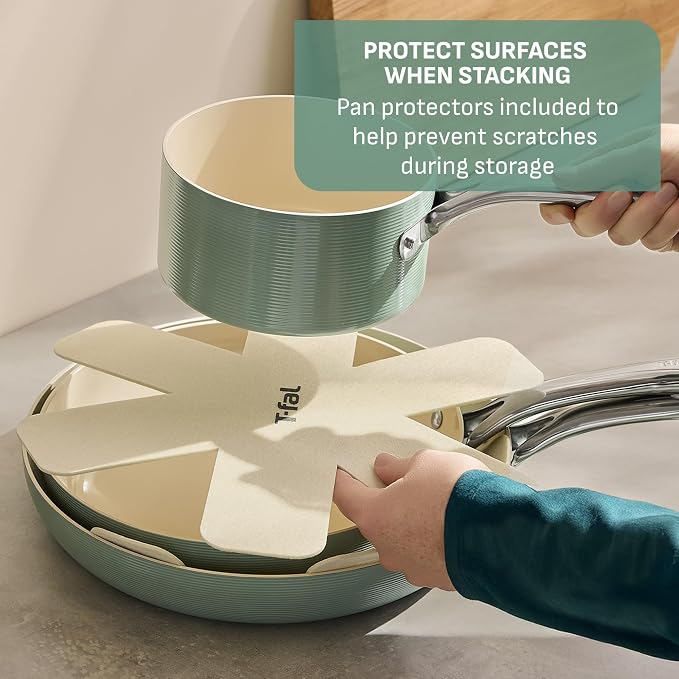 T-Fal Inspire Nonstick Ceramic Cookware Set, Oven Safe to 500°F, Ceramic Pots - Image 7