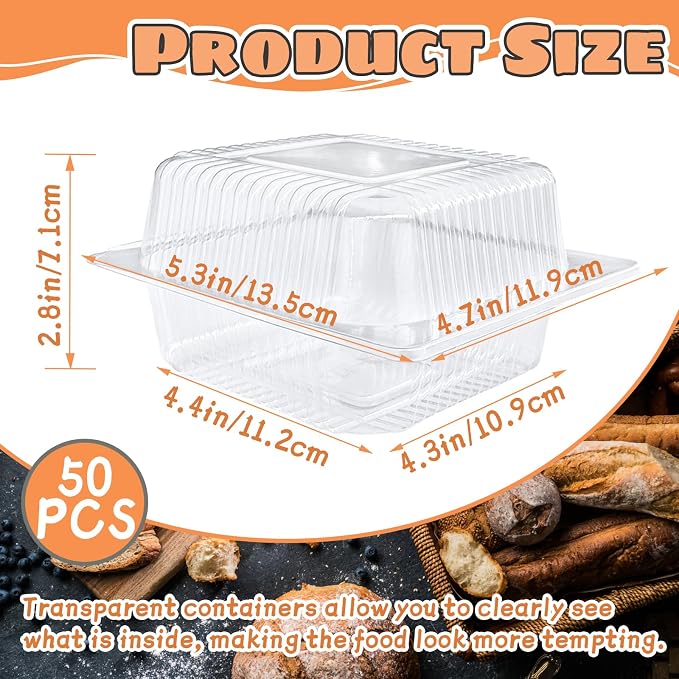 Jizvxe 50 Pcs Clear Plastic Take Out Containers, Disposable Clamshell Dessert - Image 2