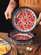 Vintage Style Cherry Blossom Flowers Pottery Bakeware Ceramic Casserole Dish - Image 3