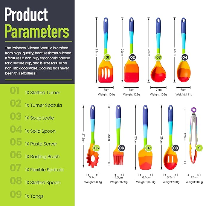 9-Piece Rainbow Silicone Spatula Set - Image 2