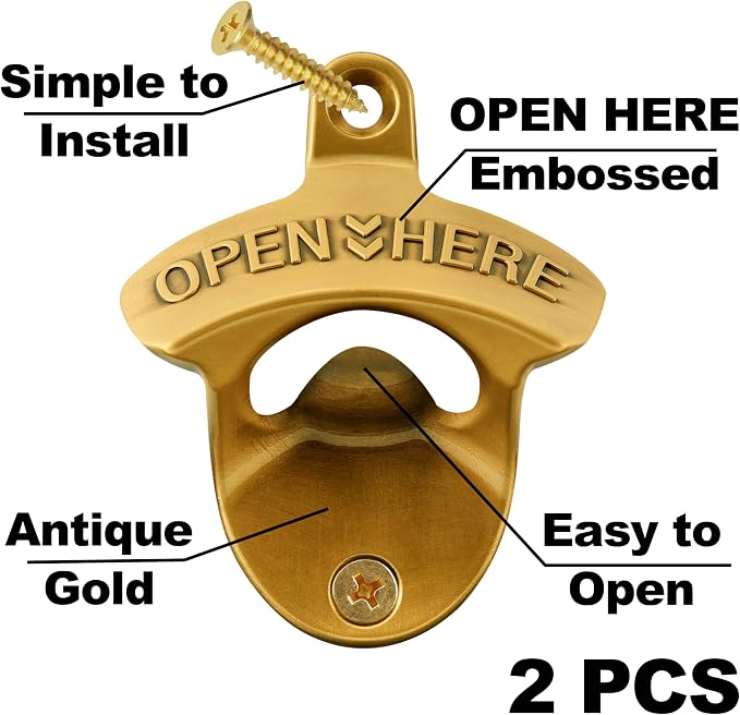 Aintque Gold Bottle Opener Wall Mounted Stainless, Mountable Beer Cap Opener - Image 2